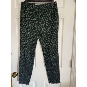 Halogen Women's Quinn Fit Ankle Pants Geo-Metallic Pattern Green Black size 2